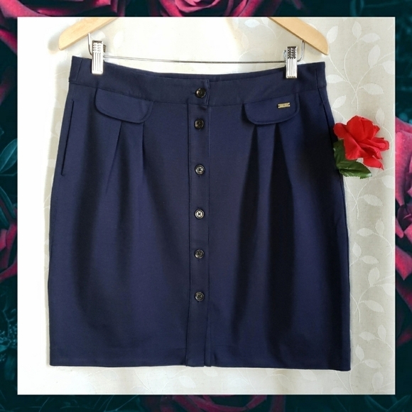 Tommy Hilfiger Retro Sailor Button Front Knit Skirt With Pockets Navy Medium - Picture 1 of 13